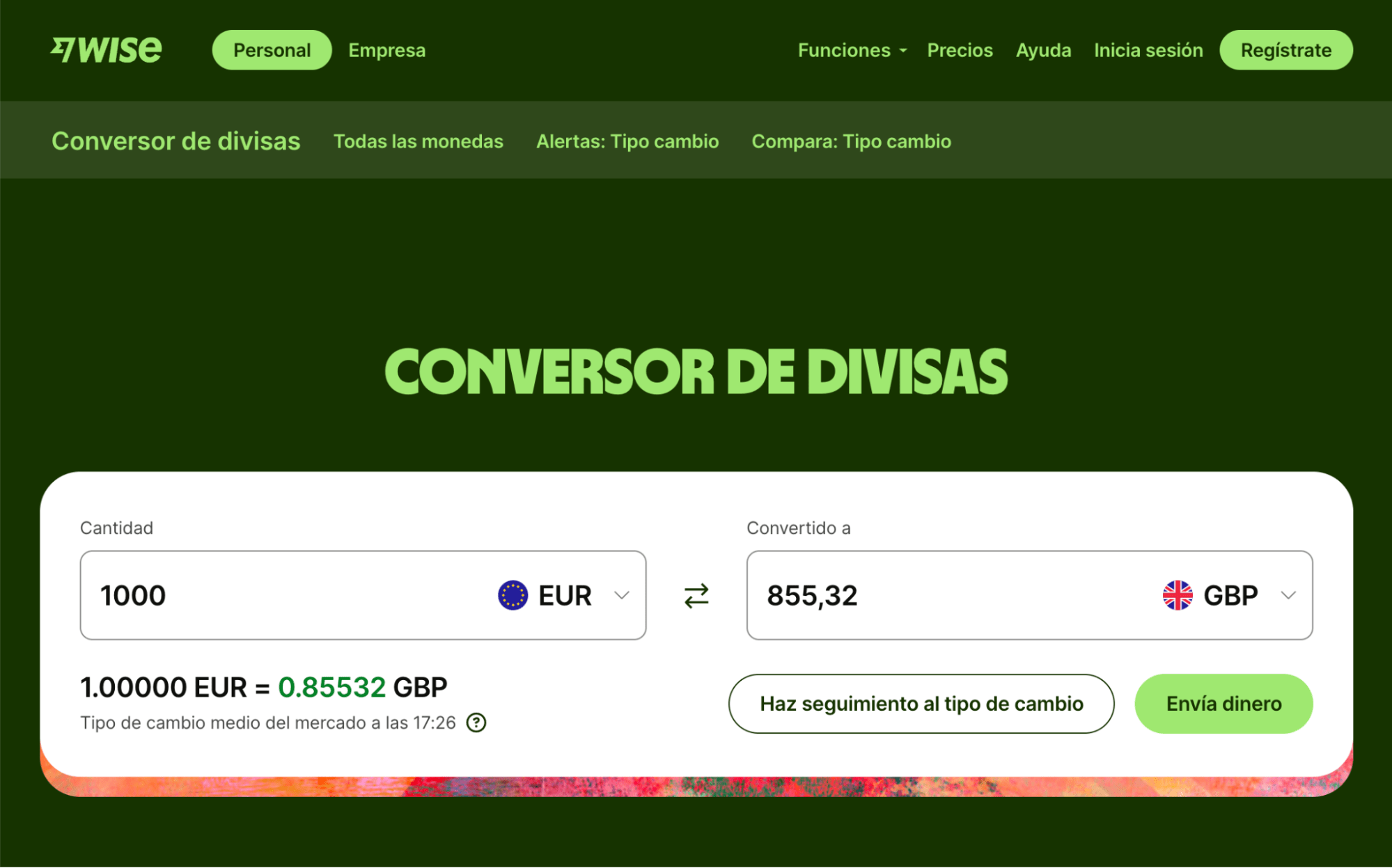 Conversor de divisas de Wise.