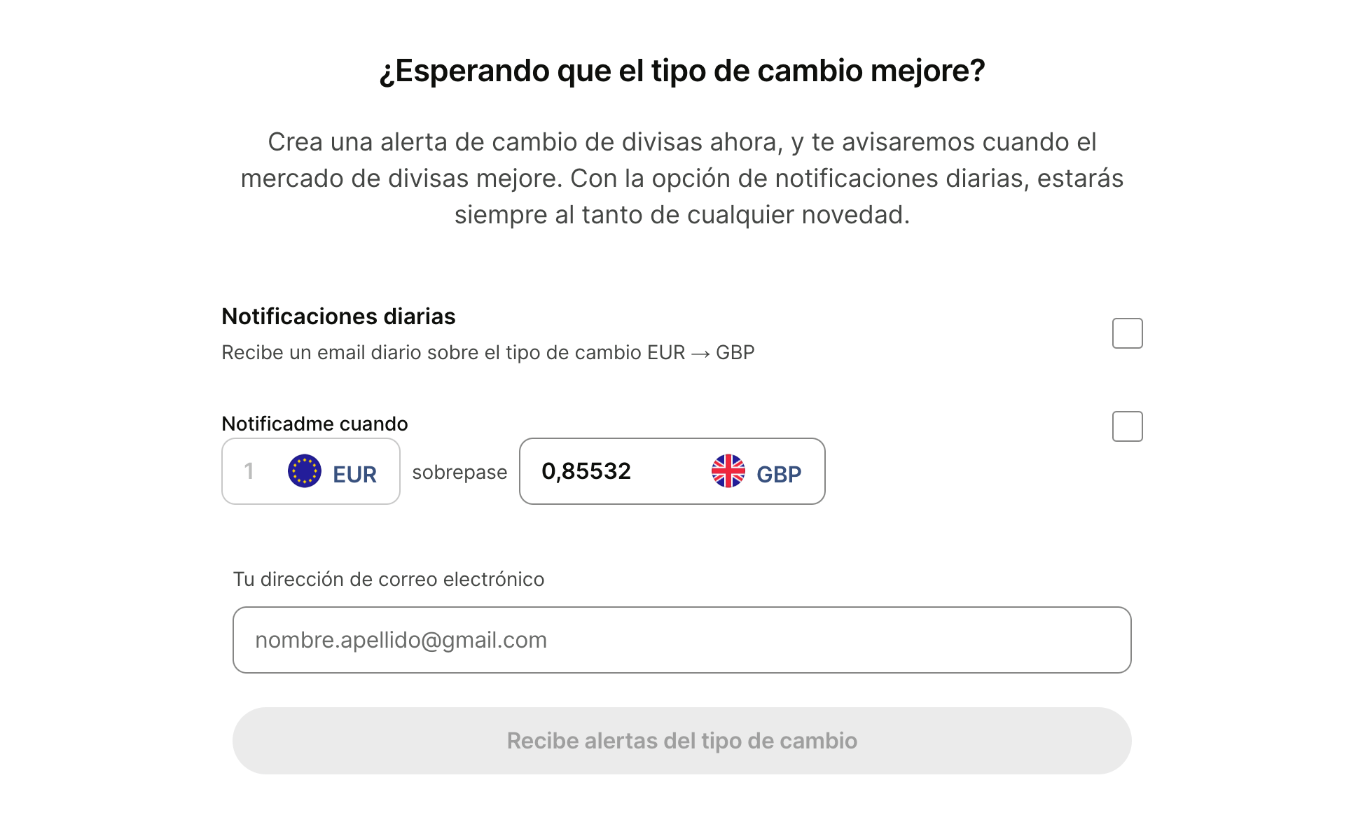 Alerta de divisas en Wise.