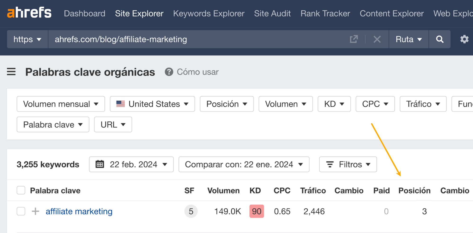 Ahrefs muestra fragmentos destacados que no tenemos, a pesar de estar entre los 3 primeros.