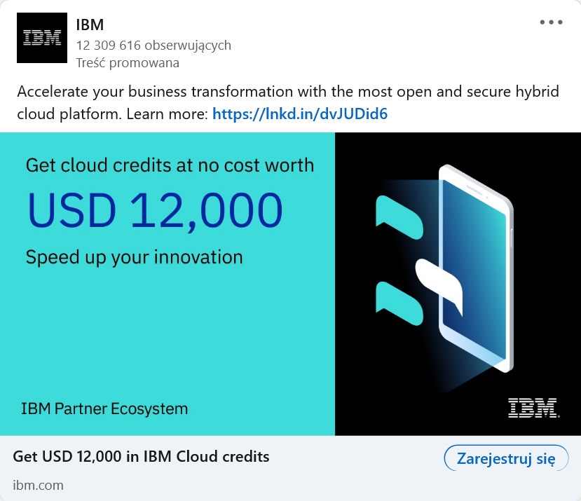 Anuncio de IBM en LinkedIn.
