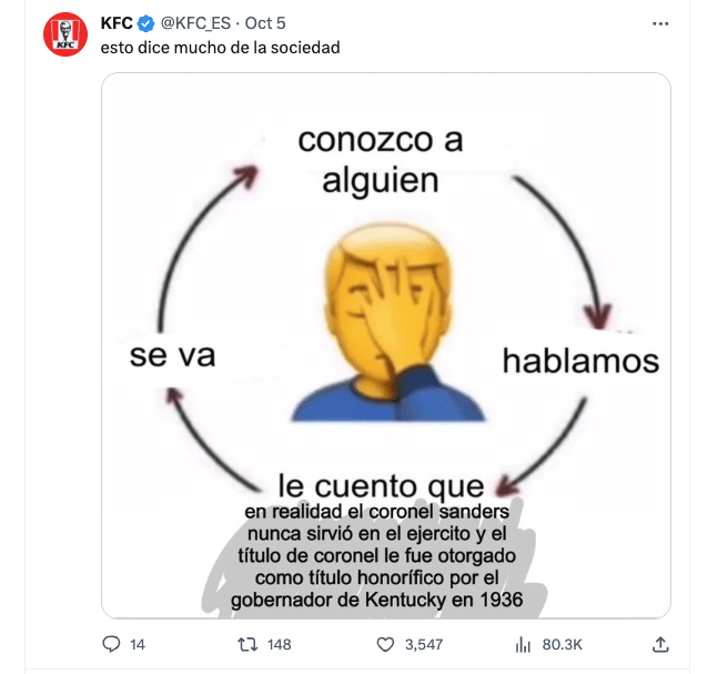 Captura de pantalla de tweet de KFC 