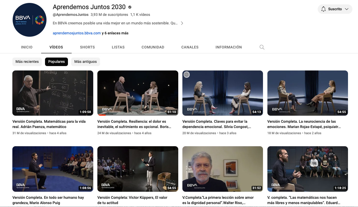 Captura de pantalla del canal de YouTube de BBVA