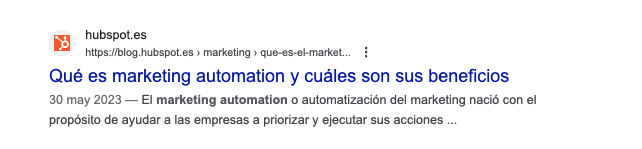 Captura de pantalla de resultado orgánico de "marketing automation"