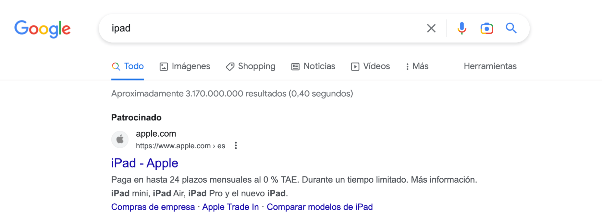 Ejemplo de anuncio PPC en Google.