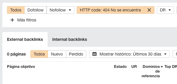 0 páginas con enlaces rotos en el blog en español de Ahrefs
