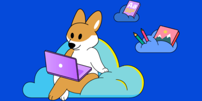 Un perro inspirándose con un portátil