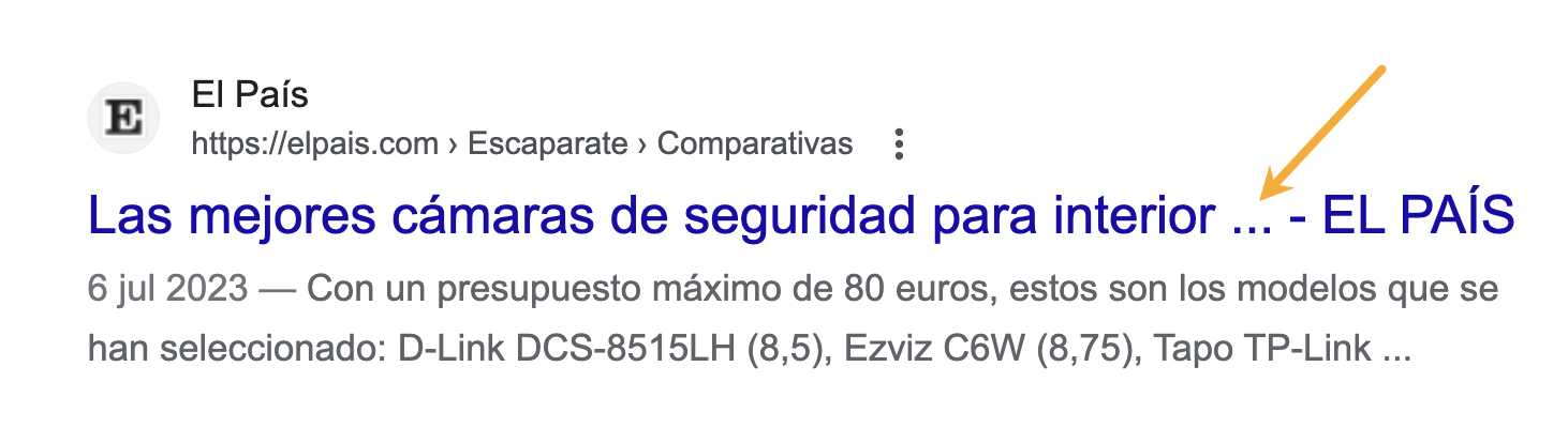 Ejemplo de acortamiento de la etiqueta del título en los resultados de búsqueda de Google.