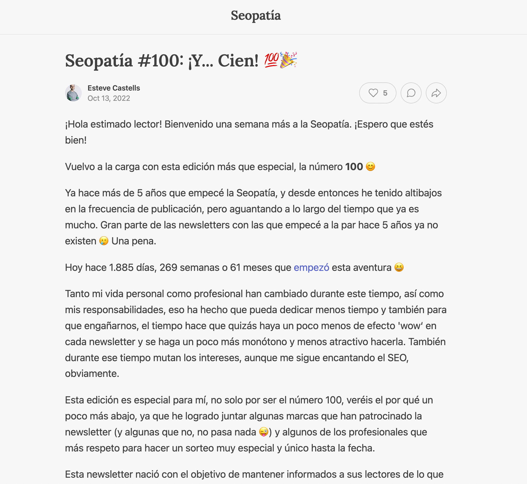 La newsletter SEOpatia de Esteve Castells