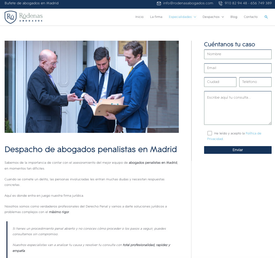 Ejemplo de topic cluster con los servicios de derecho penal