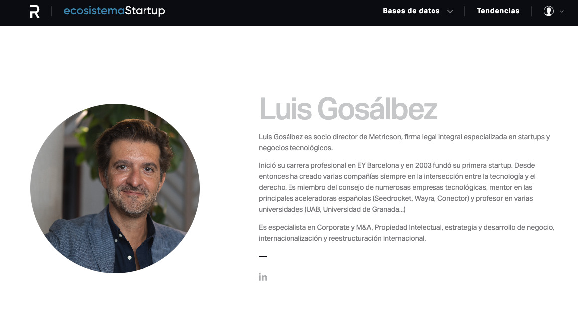 Captura de pantalla de página de autor