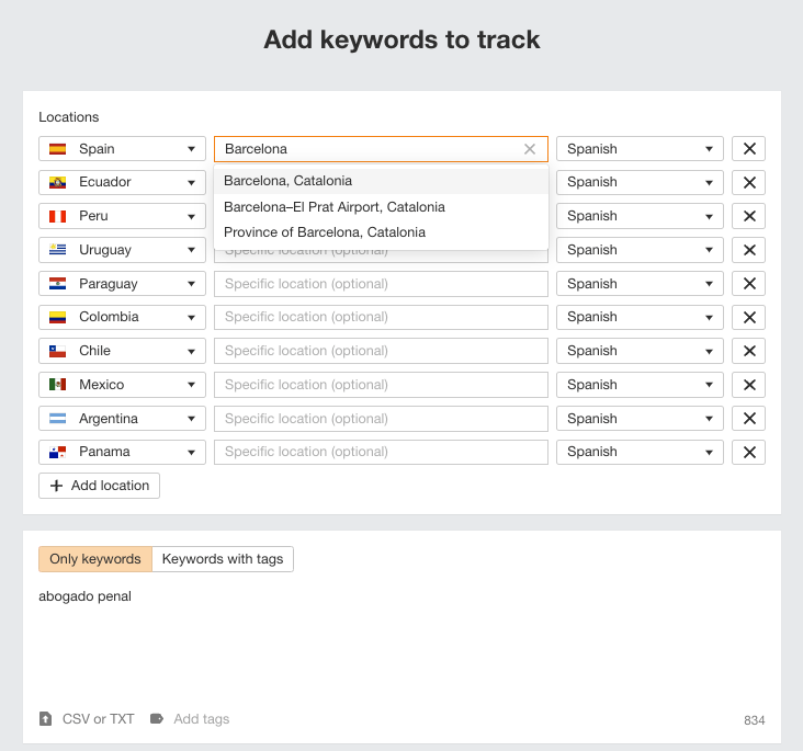 Configurando el seguimiento de palabras clave a nivel local en Rank Tracker