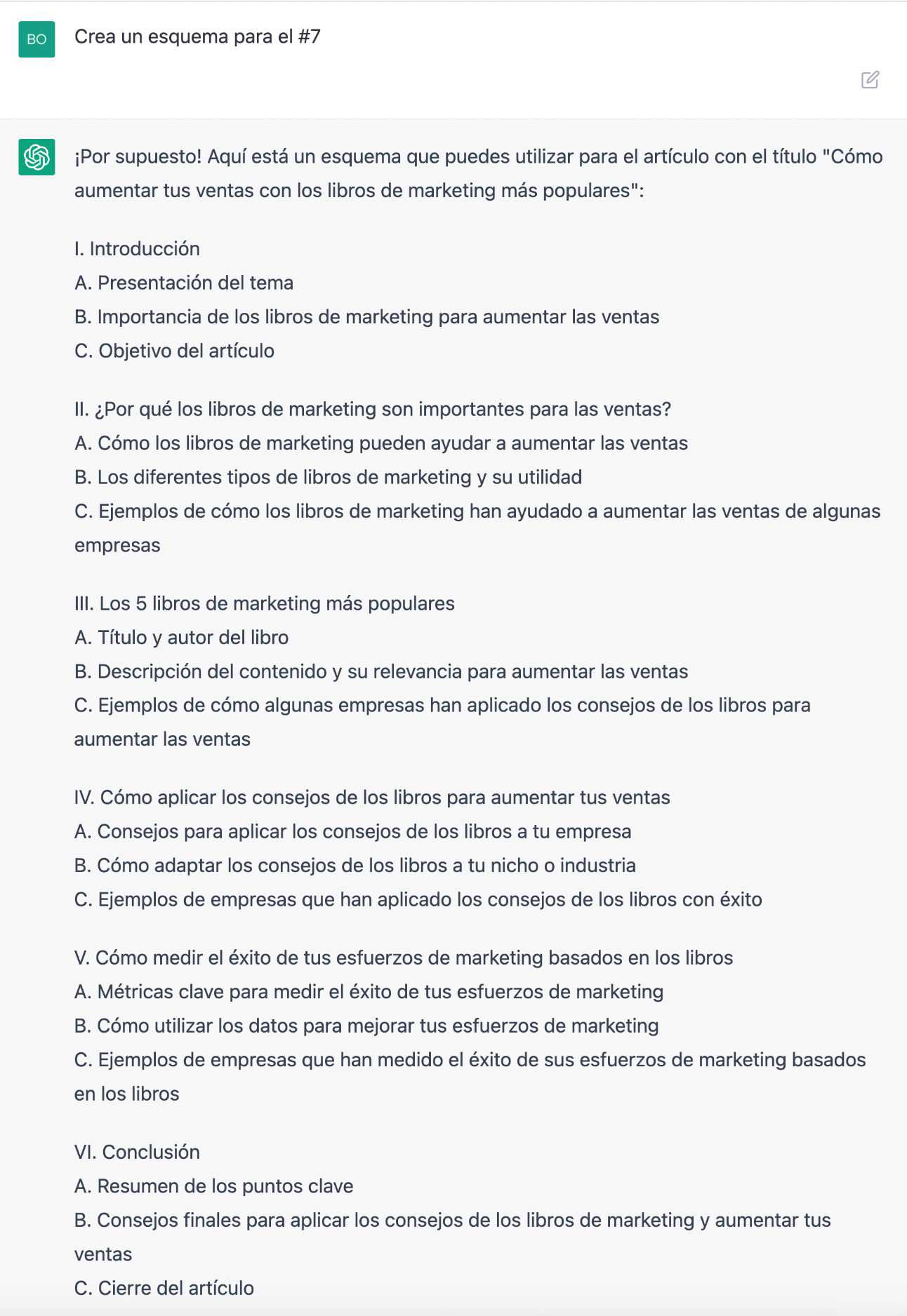 Esquema de un post generado por ChatGPT