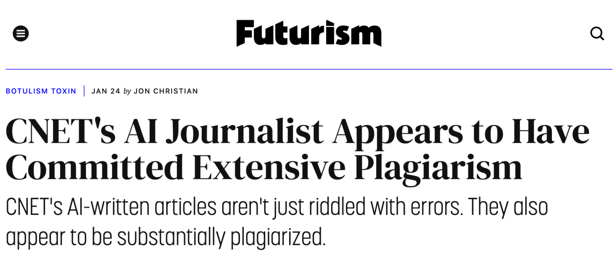Un artículo de Futurism sobre el plagio del periodista de CNET especializado en IA