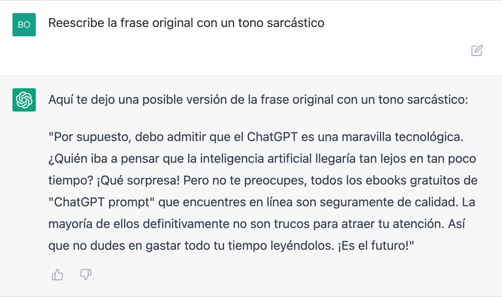 Pidiendo a ChatGPT que reescriba una introducción para ser más sarcástico