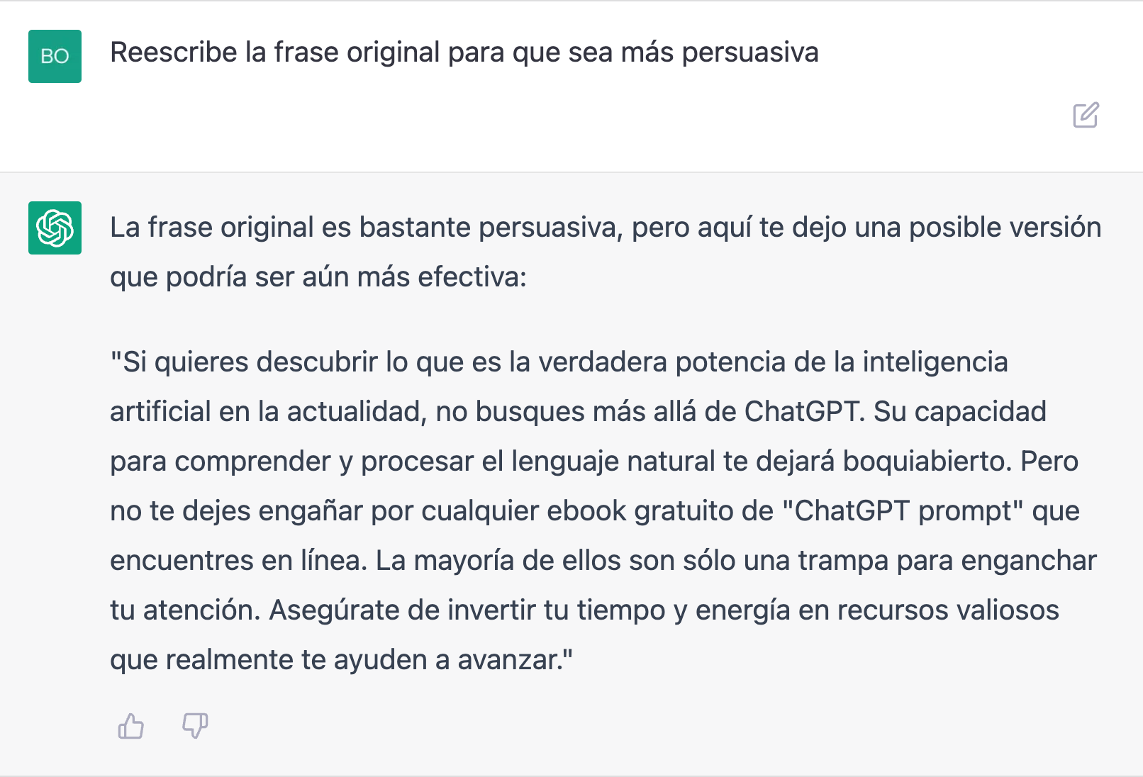 Pidiendo a ChatGPT que reescriba una introducción para que sea más persuasiva