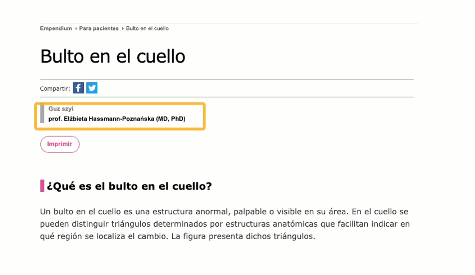 Páginas web que hablan de bultos en el cuello