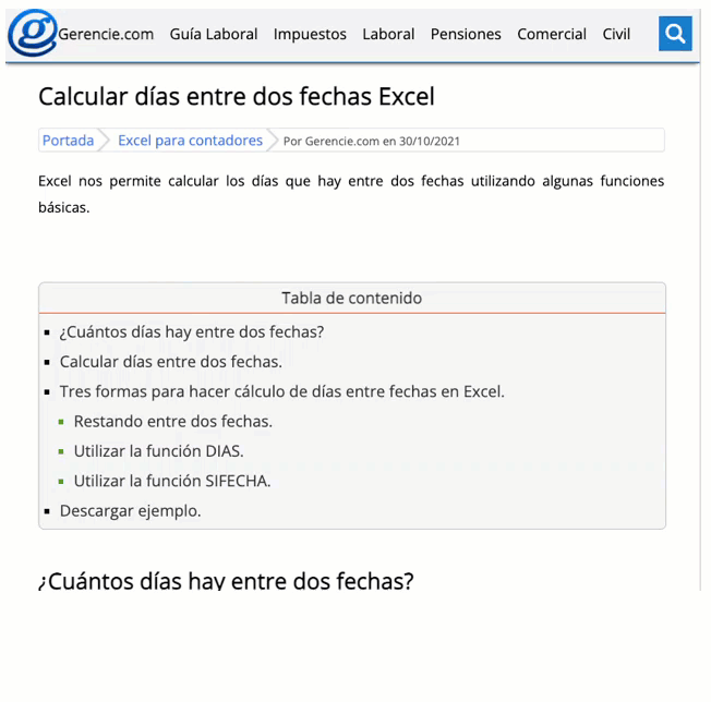 Algunas páginas altamente posicionadas en "diferencia de Excel entre dos fechas", todas las cuales son publicaciones de blog