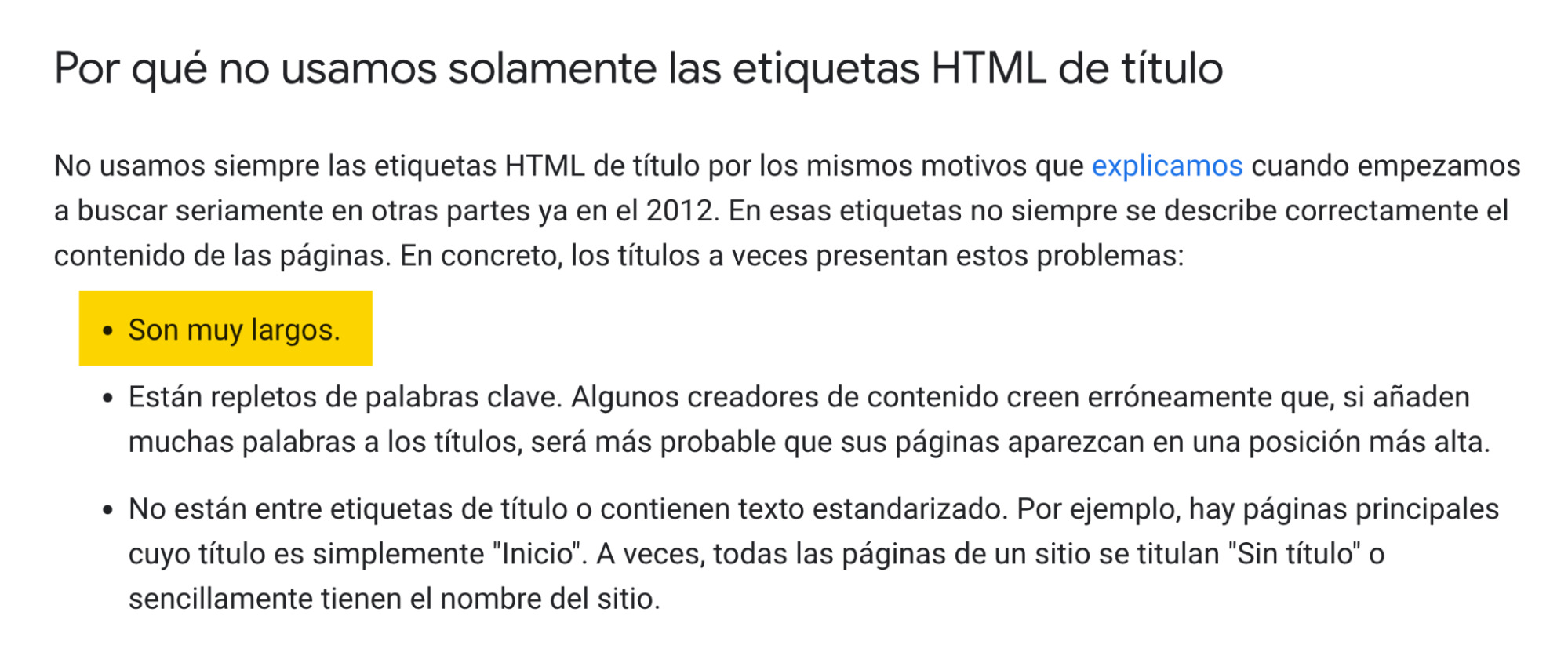 Google mencionando la longitud como una de las razones para reescribir títulos