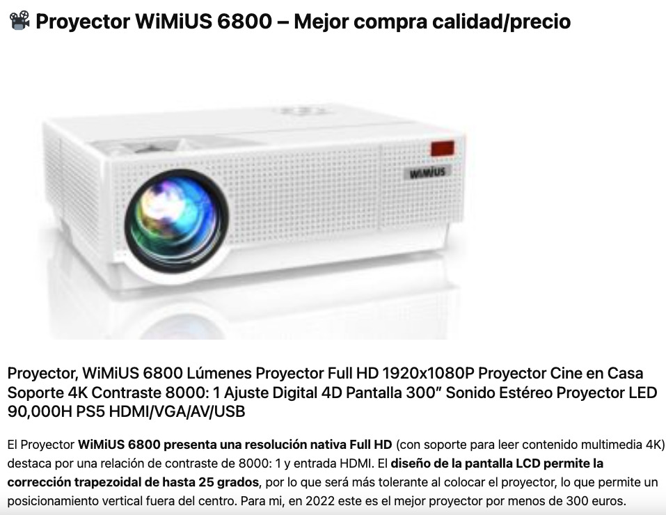 Proyector con descripción de funciones