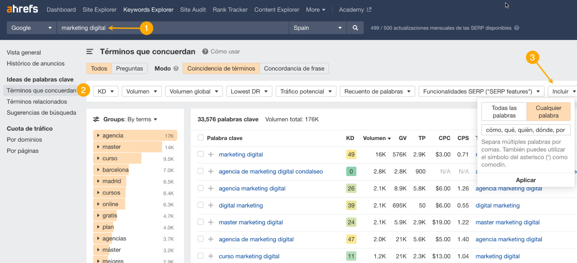 Cómo utilizar palabras modificadoras en el Keywords Explorer de Ahrefs