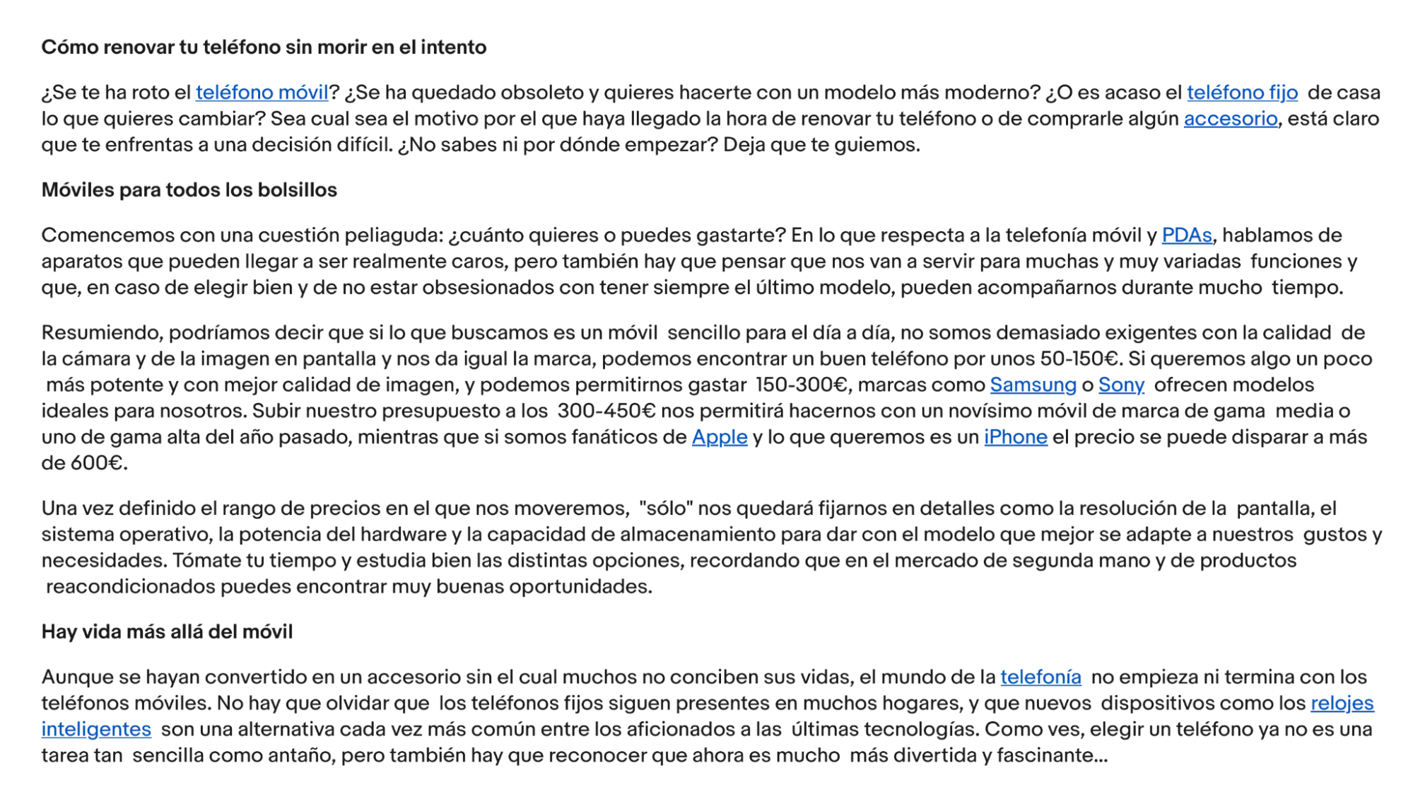 Mucho texto en página de Ebay