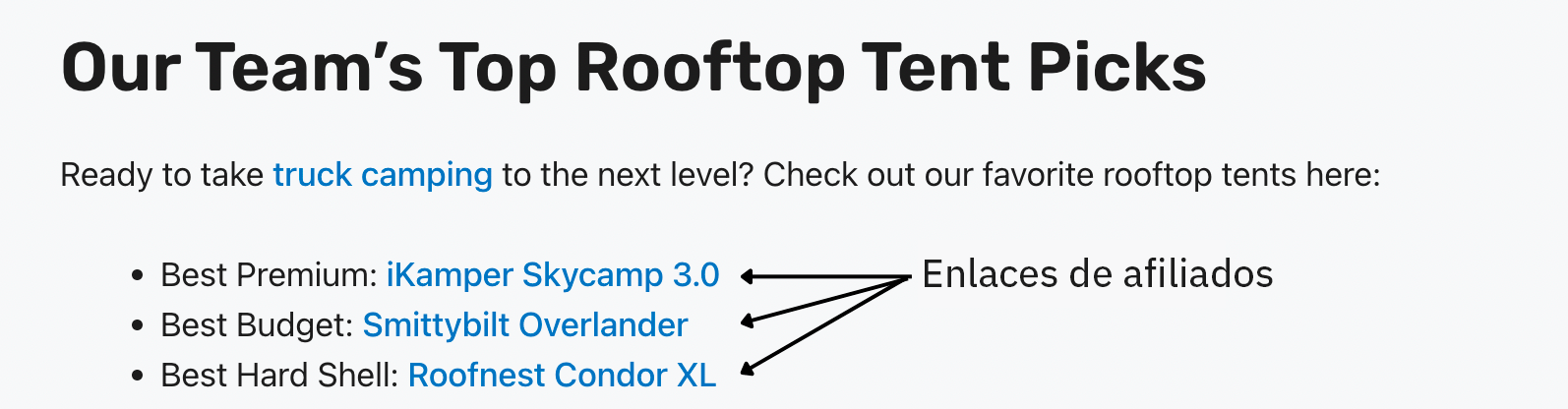 Ejemplo de enlaces de afiliados