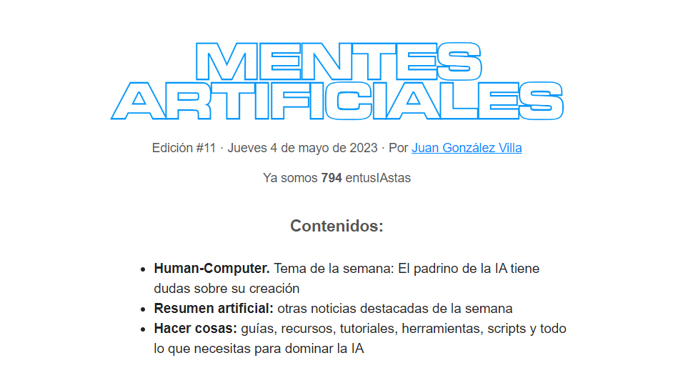 Ejemplo de tabla de contenidos de una newsletter