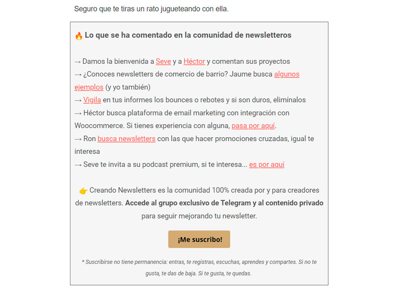 Ejemplo de CTA en una newsletter