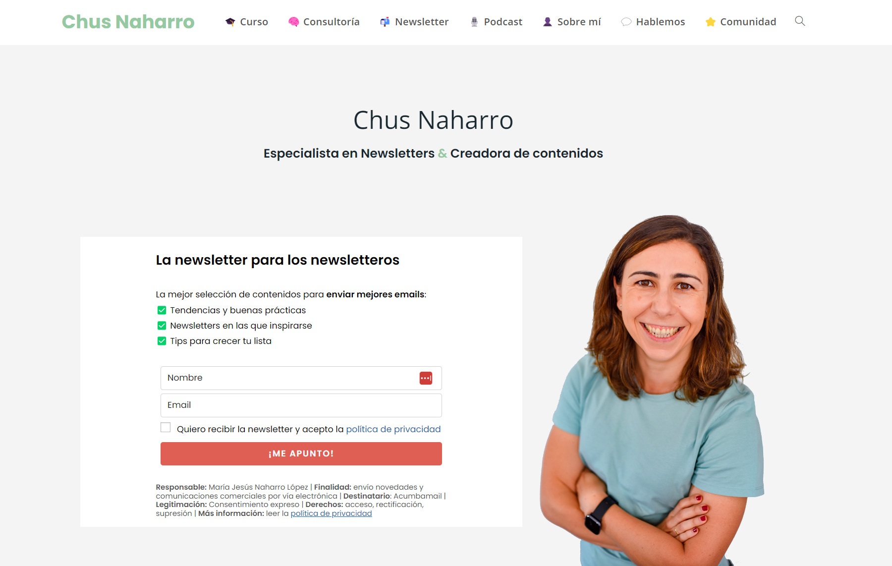 Newsletter con formulario de registro
