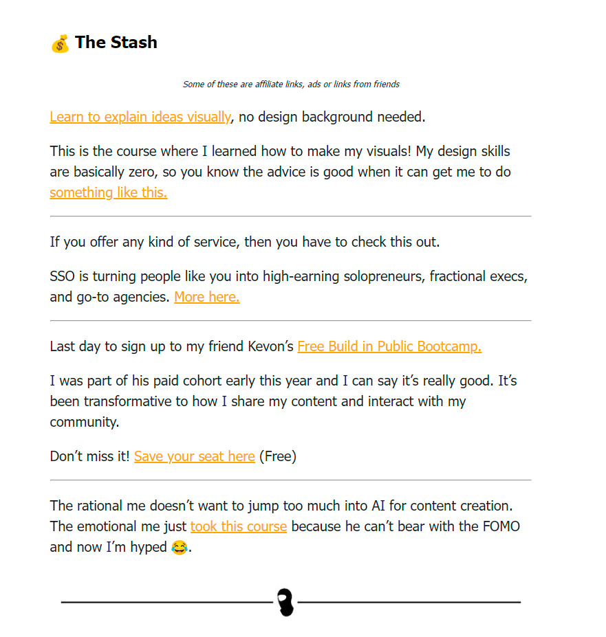 Ejemplo de enlaces clasificados en una newsletter