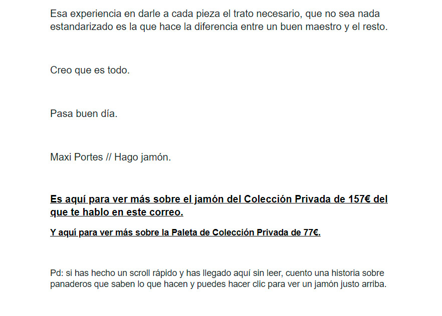 Ejemplo de venta de productos en una newsletter