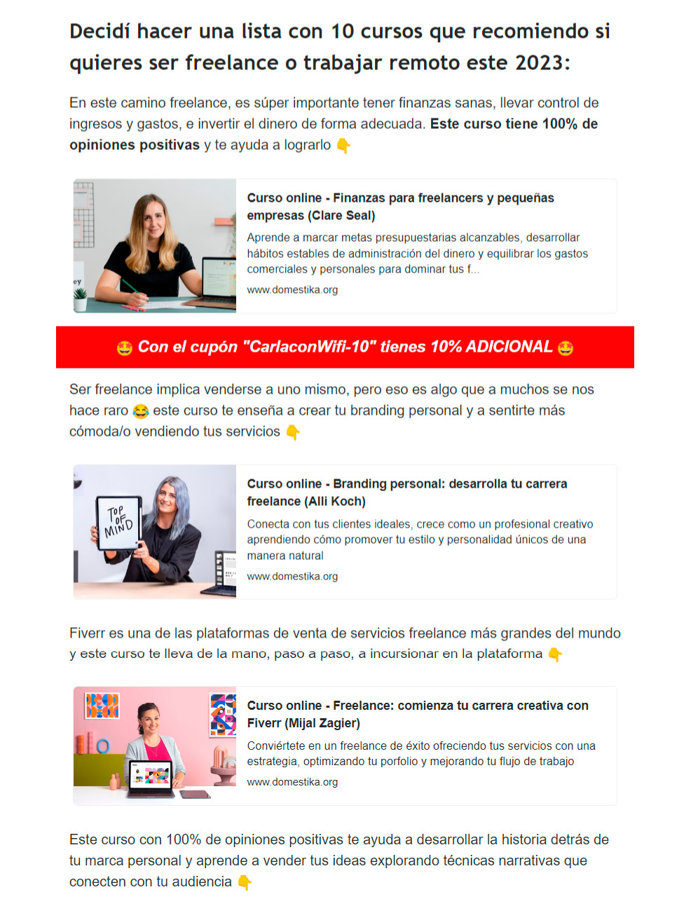 Ejemplo de monetización de una newsletter a través de marketing de afiliados