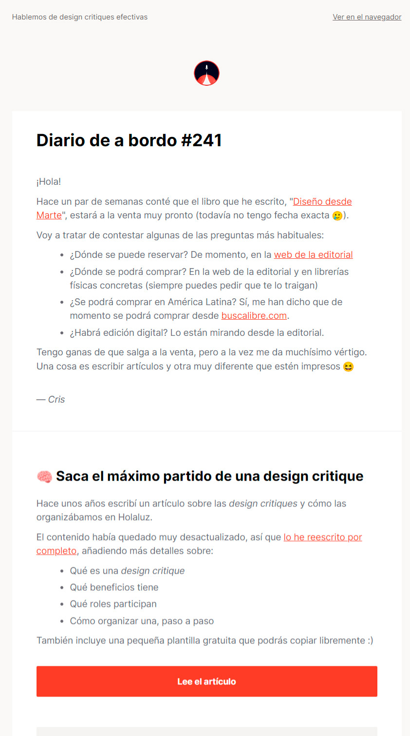 Ejemplo de una newsletter