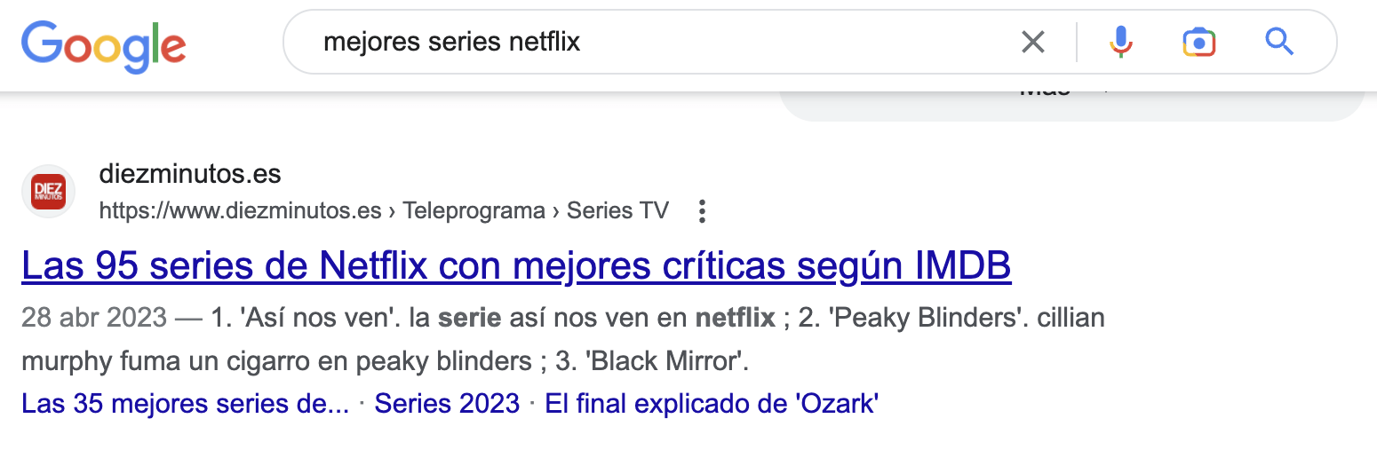 Resultados de búsqueda en Google para mejores series en Netflix