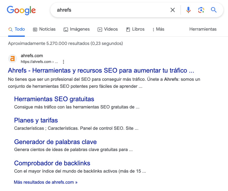Resultados de búsqueda de Google para la palabra clave "ahrefs"