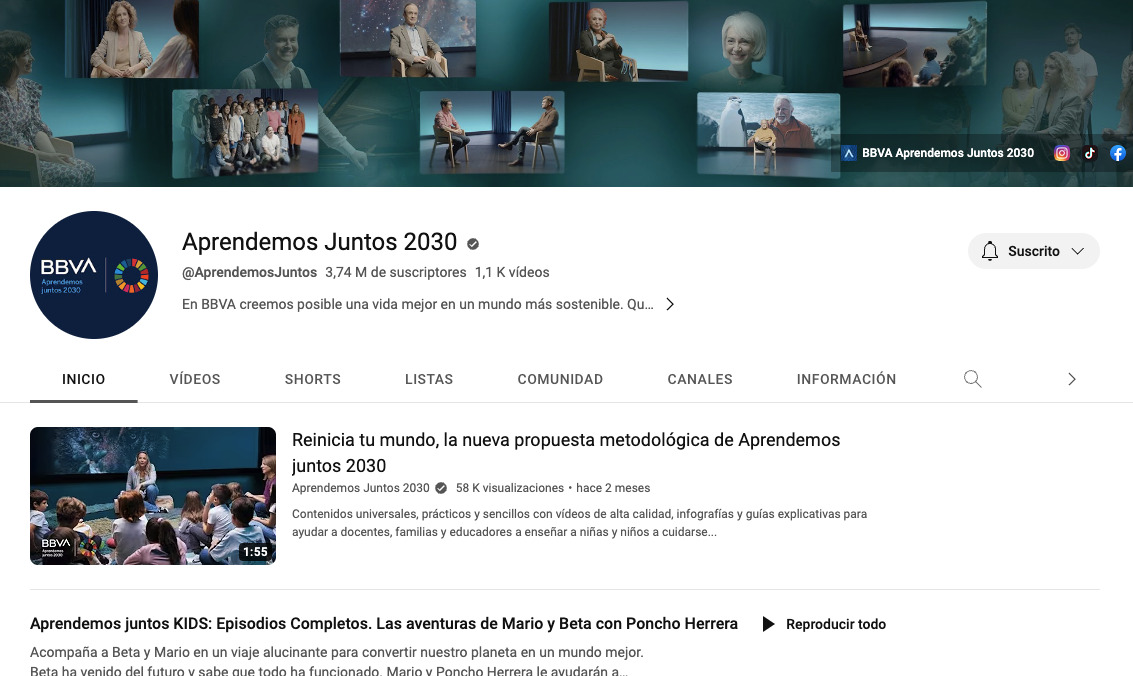 Portada del canal de YouTube de Aprendemos Juntos de BBVA