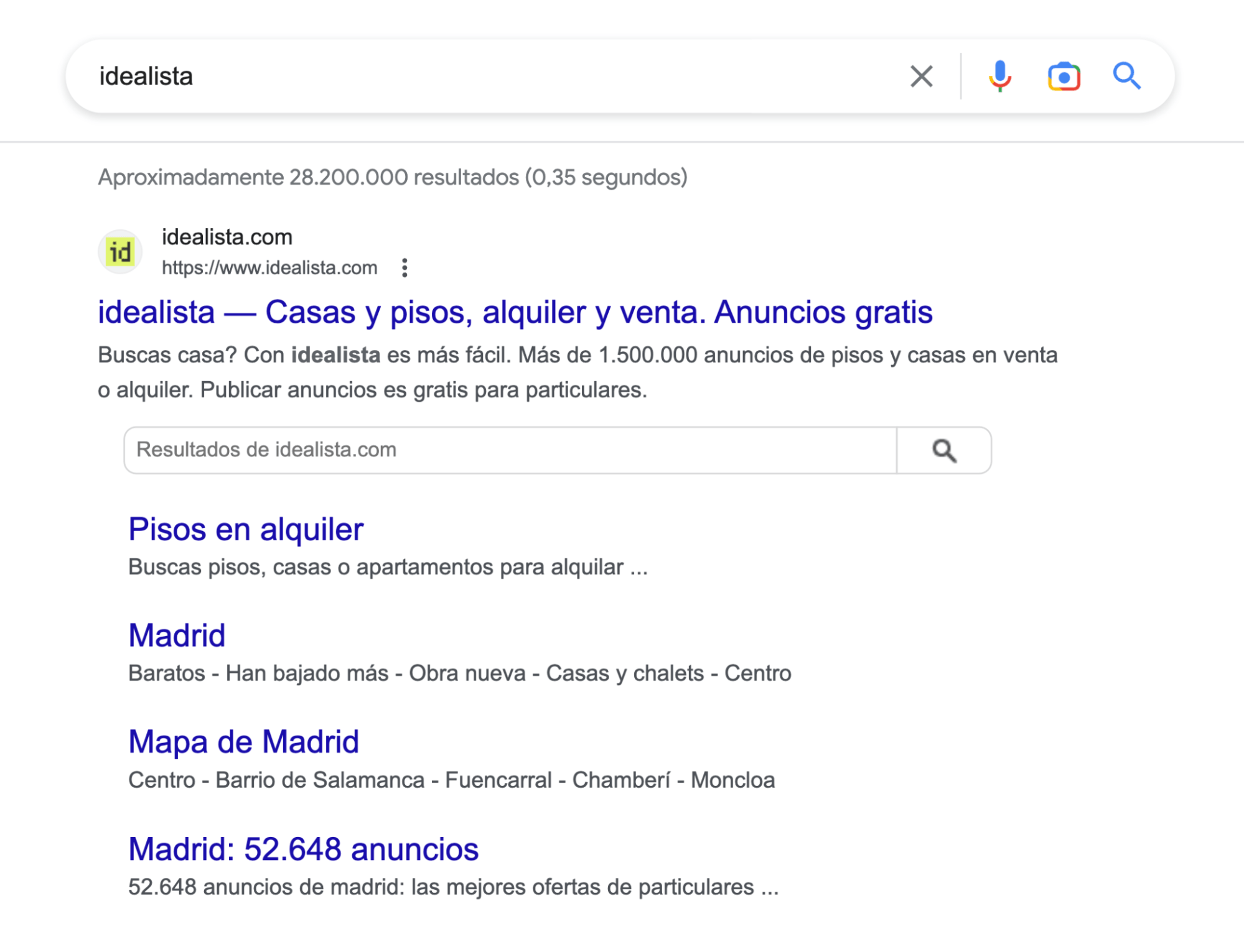 Sitelinks searchbox para idealista.