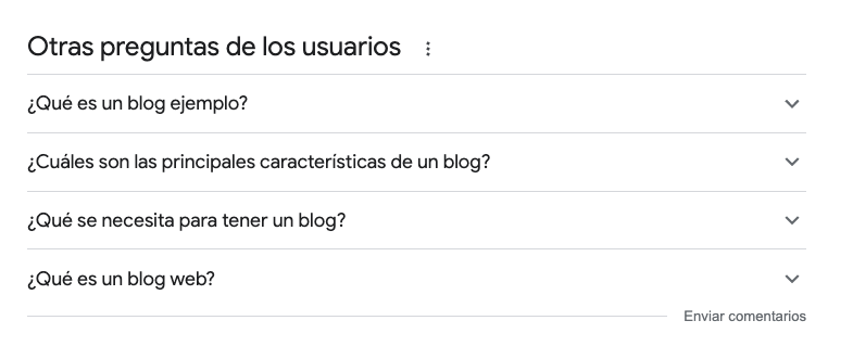 Cuadro de Otras preguntas de los usuarios para "qué es un blog"