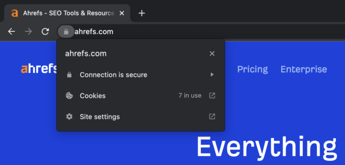 Conexión segura en ahrefs.com