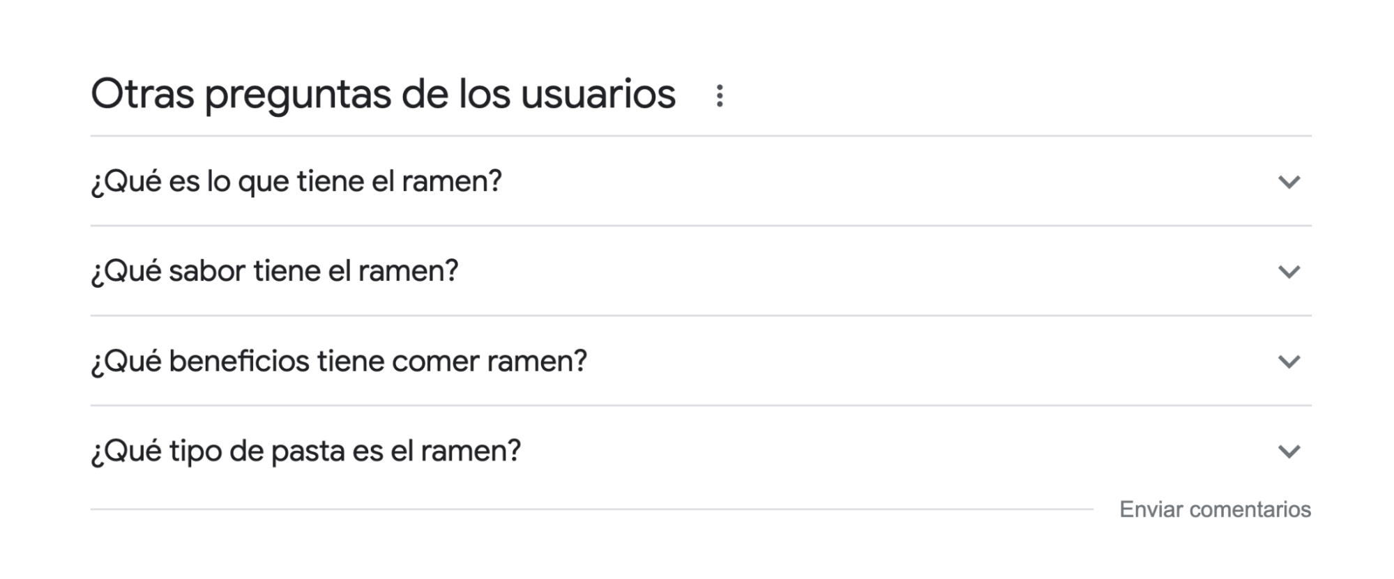 Sección 'Otras preguntas de los usuarios' en Google.