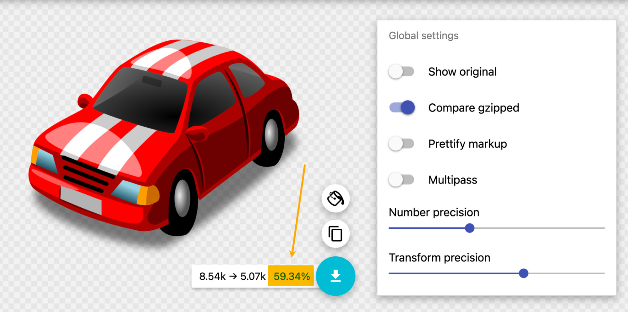 Aplicación web svgo para comprimir archivos .svg.