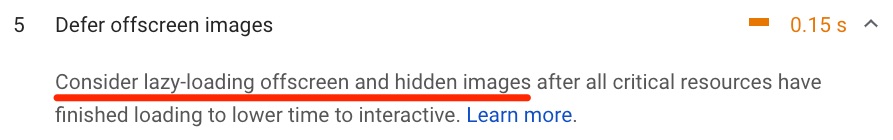 Alt: Comentario de Google sobre el lazy-loading.
