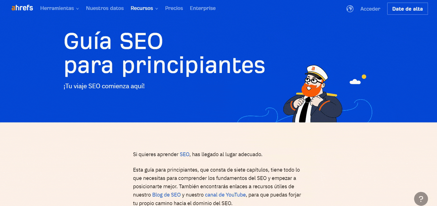 Página del Content Hub de la guía de SEO para principiantes