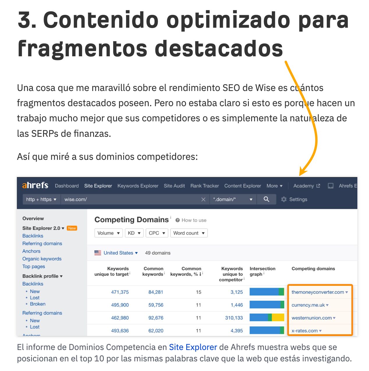 Captura de pantalla del blog de Ahrefs, explicando cómo usar Keywords Explorer