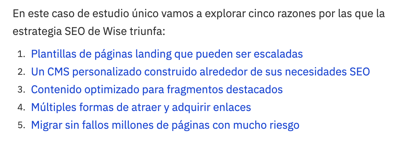 Captura de pantalla del post de Ahrefs en el que analizamos el caso de estudio de Wise