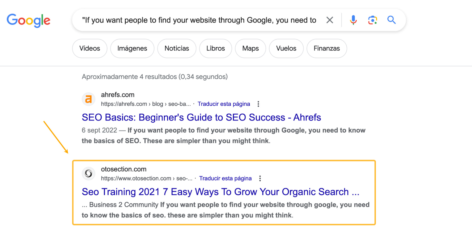 Ejemplo de contenido copiado, encontrado con una simple búsqueda en Google.