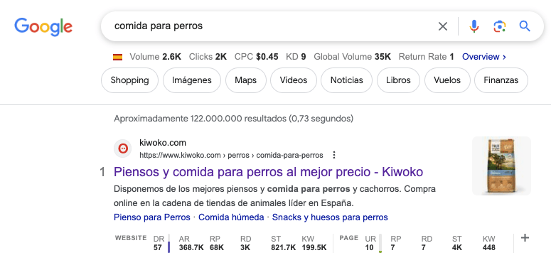 Resultado de Google para "comida para perros"