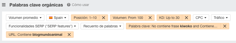 Más filtros para mejorar la relevancia en Ahrefs