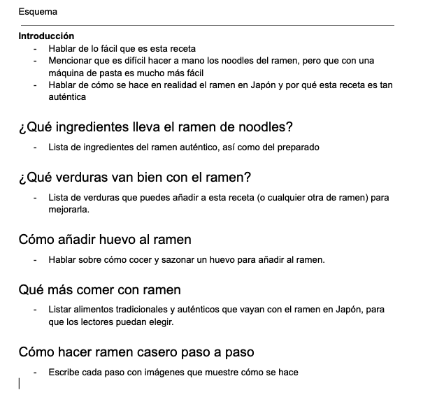 Ejemplo de esquema de contenido