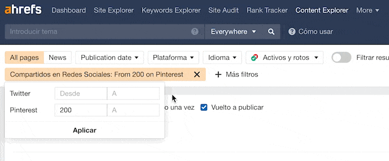 Editando el filtro de Compartidos en Content Explorer